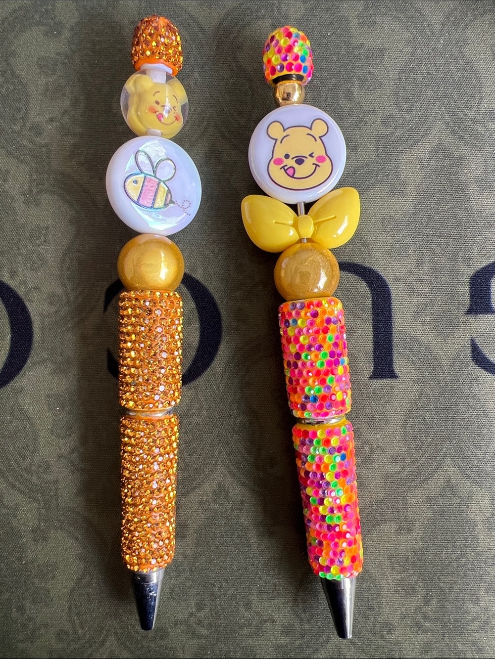 2x pens Pooh bee bling Yellow Glitter Pen - Decorative Beaded Pen novelty